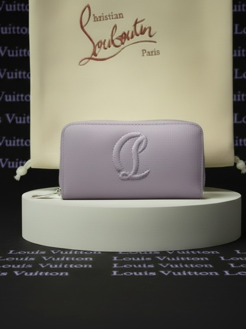 Christian Louboutin Lilac Pebbled Zip-Around Wallet